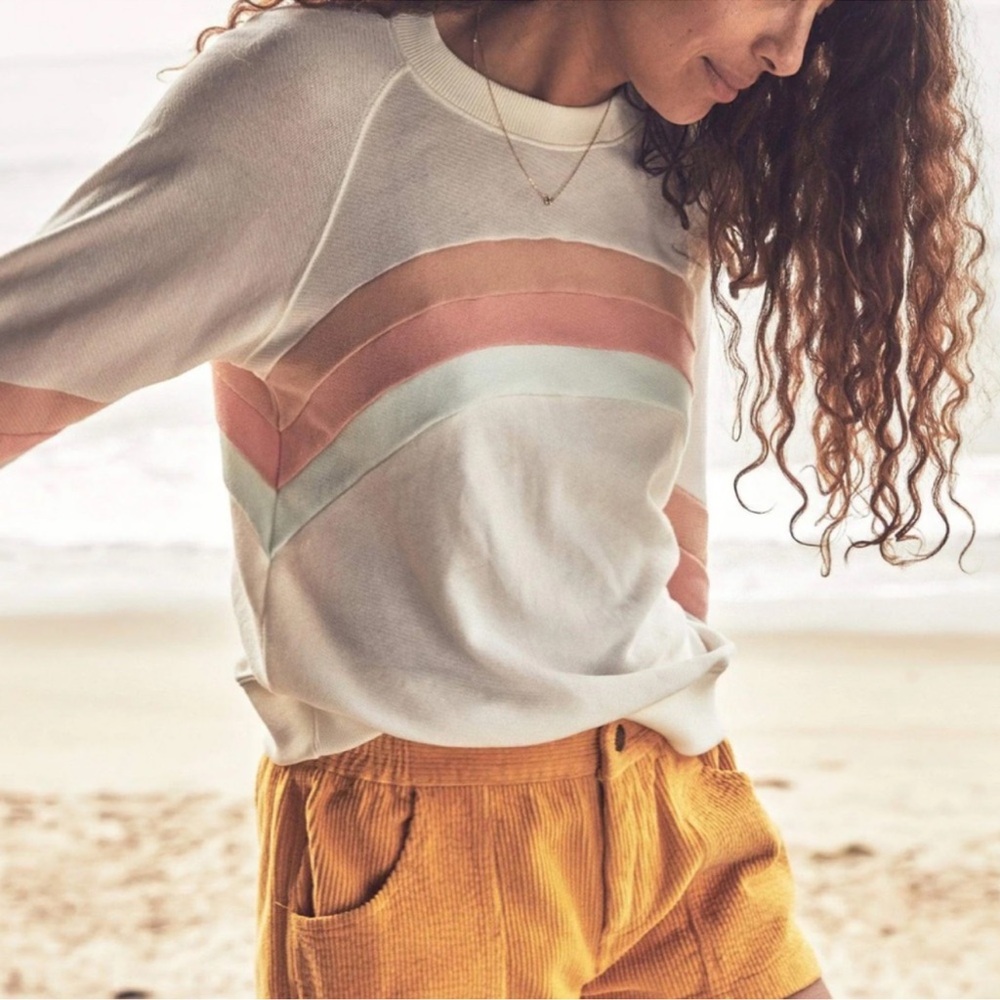 Faherty Women's Cream Sweatshirt with Rainbow Stripes - Picture 2 of 10